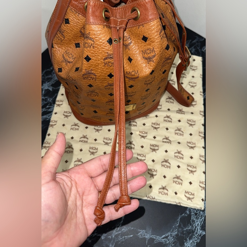 MCM Leather Bucket Drawstring Shoulder Bag AUTHENTIC - Picture 7 of 14